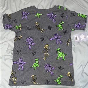 Disney Grey Short Sleeve Tee with Neon Green, Purple & Gold Toy Story Prints